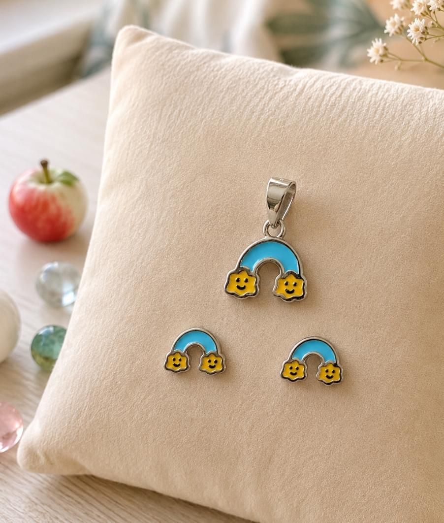Rainbow Smile 92.5 Sterling Silver Pendant & Earring Set