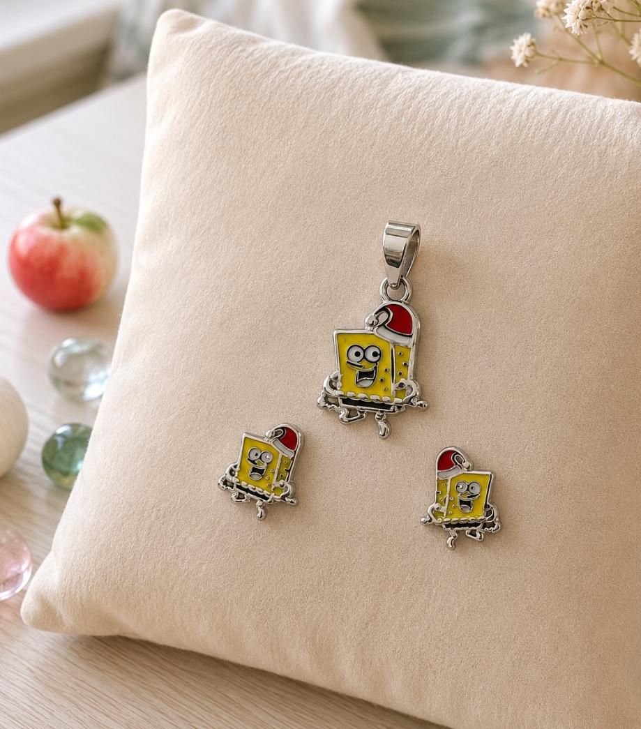 Cartoon Square Character 92.5 & Sterling Silver Pendant & Earring Set