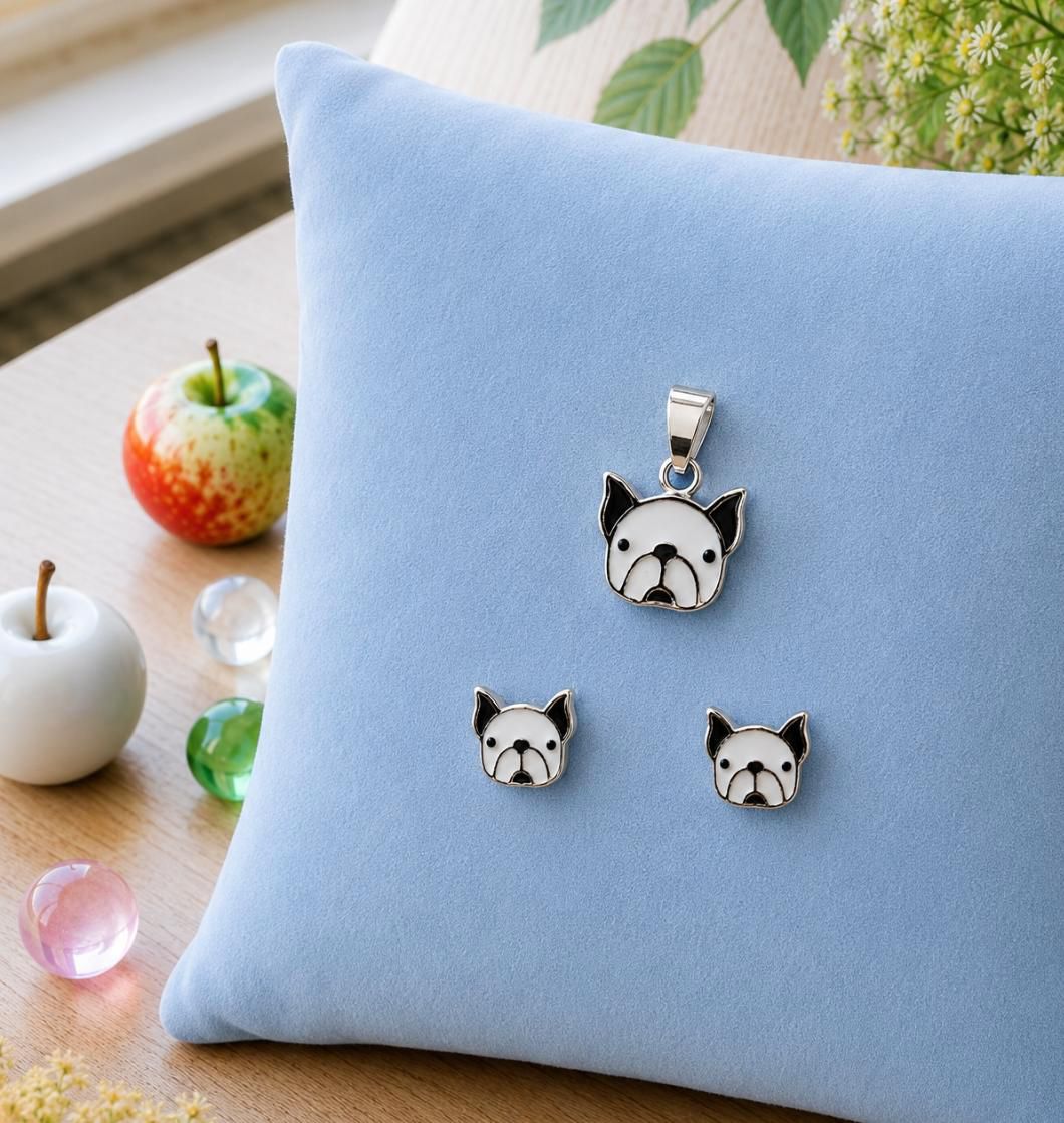 French Bulldog 92.5 Sterling Silver Pendant & Earring Set