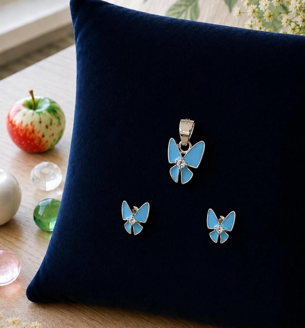 Azure Butterfly Elegance pendant and earring Set