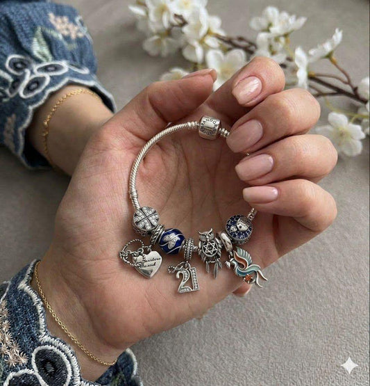 92.5 Sterling Silver Charm Bracelet – Owl & Heart