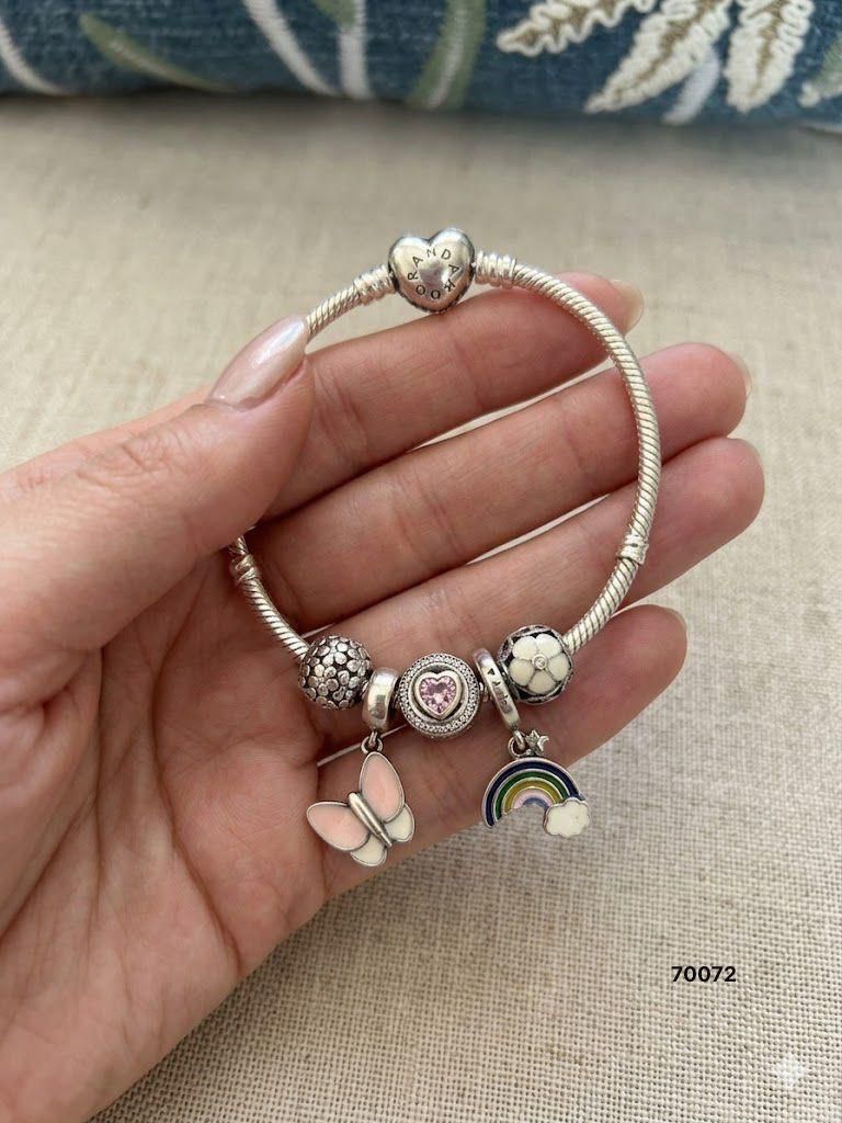 92.5 Sterling Silver Charm Bracelet - Pink butterfly & a Colorful Rainbow