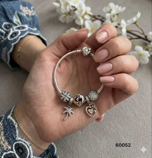 92.5 Sterling Silver Charm Bracelet – Unicorn & Palm Tree