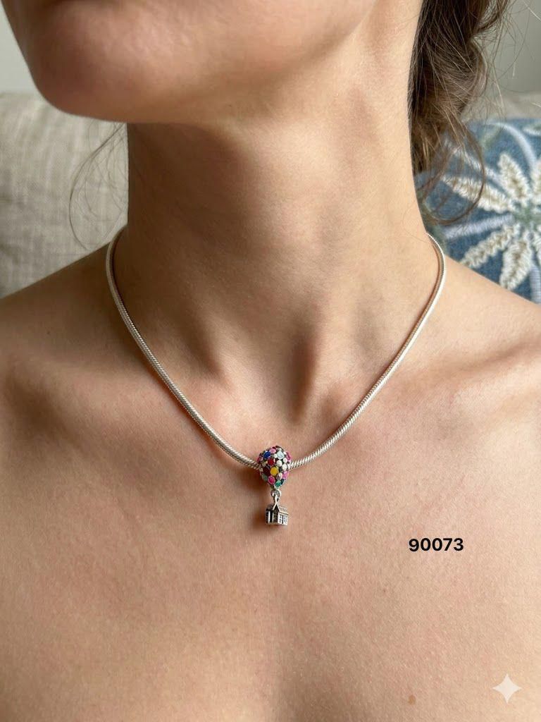 92.5 Sterling Silver Necklace – Hot Air Balloon & House Charm