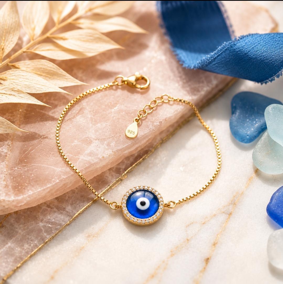 92.5 Sterling Silver Gold-Plated Evil Eye Bracelet - Round shape