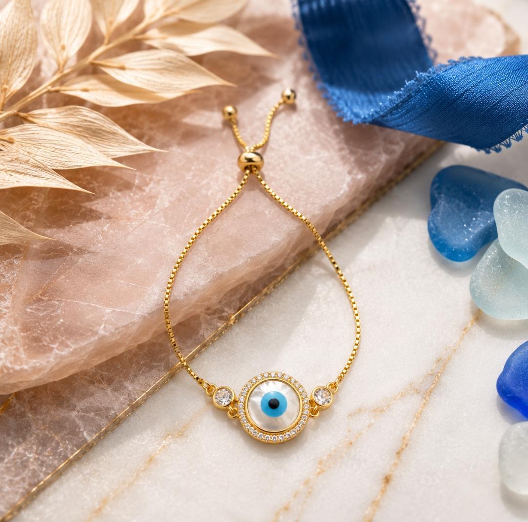 92.5 Sterling Silver Gold-Plated Evil Eye Round Bracelet