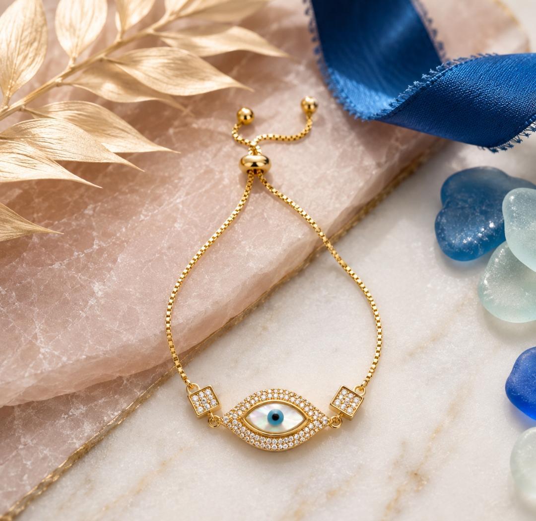 92.5 Sterling Silver Gold-Plated Evil Eye Marquise Bracelet