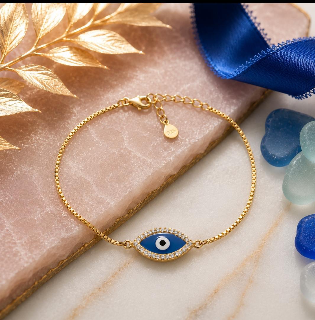 92.5 Sterling Silver Gold-Plated Evil Eye Bracelet - Eye Shaped