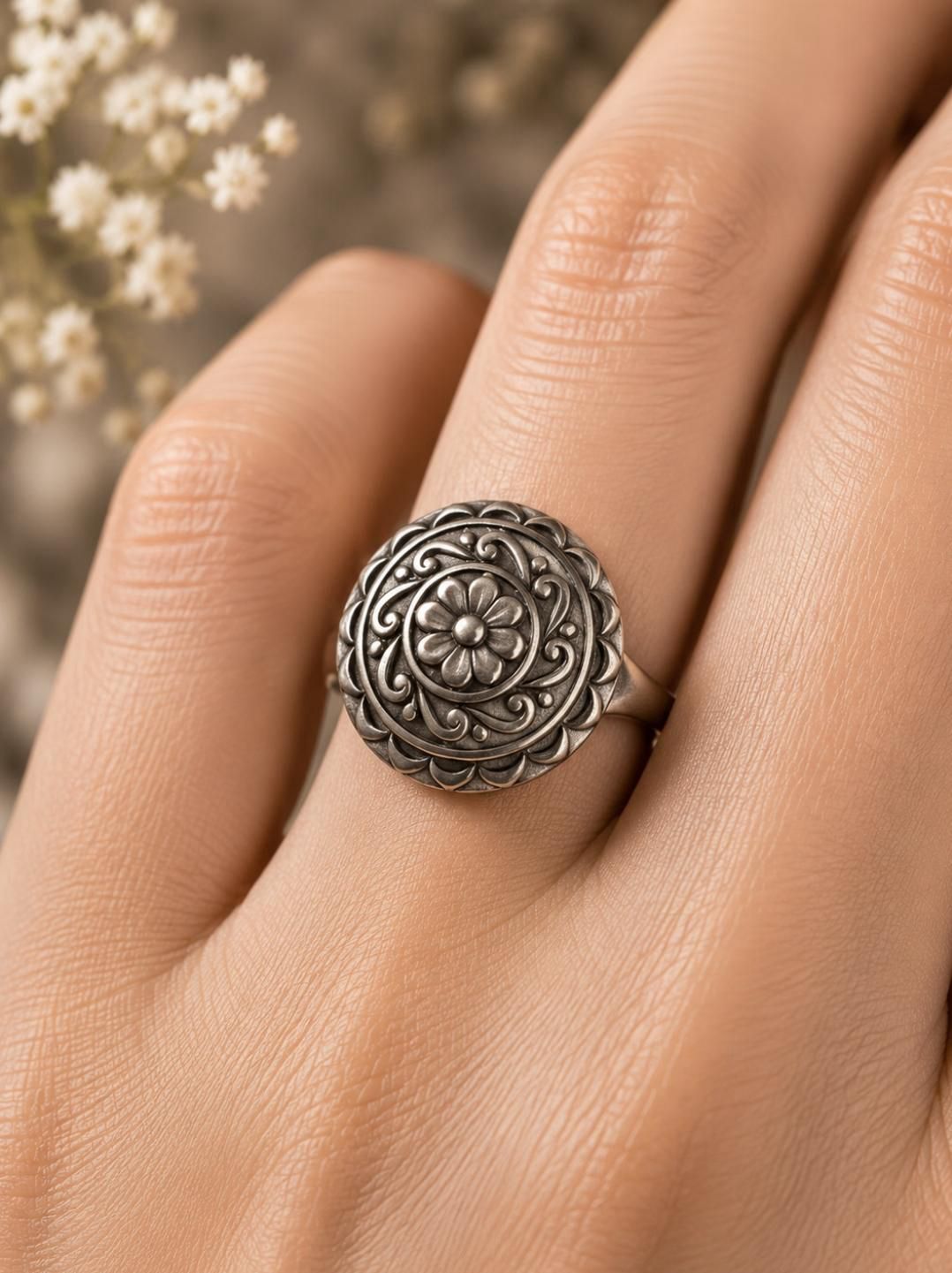 Antique Mandala Adjustable Ring