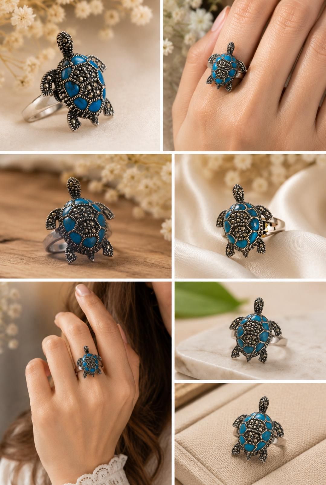 Turquoise Tortoise Marcasite Ring