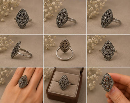 Filigree Marcasite Navette Ring