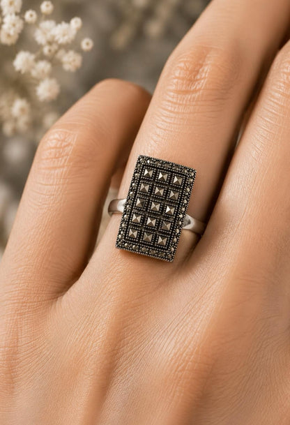 Geometric Studded Rectangle Ring