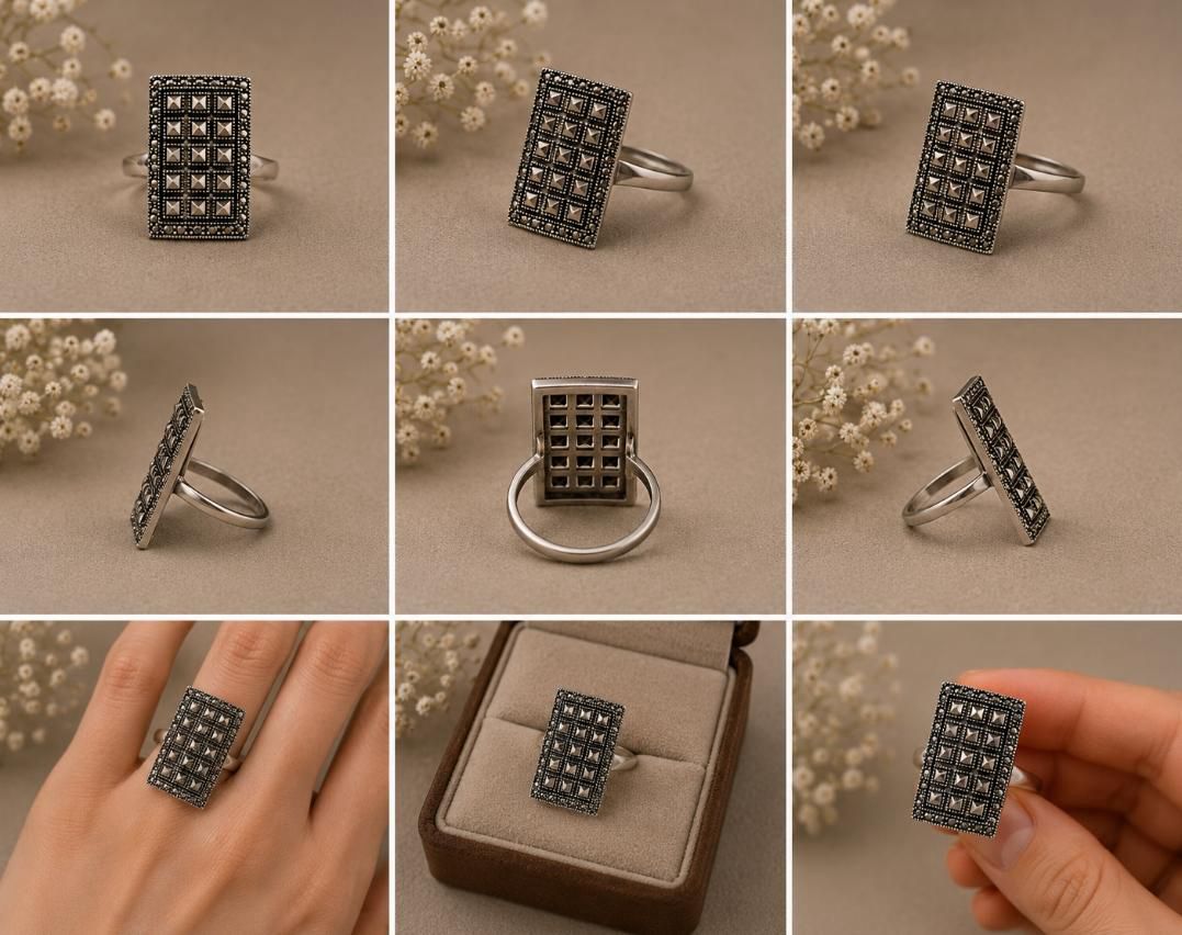 Geometric Studded Rectangle Ring