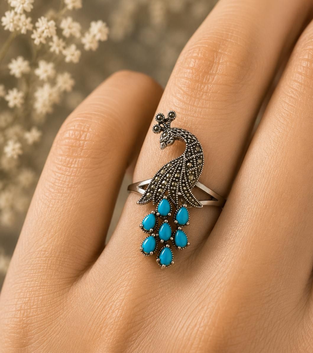 Majestic Turquoise Peacock Ring
