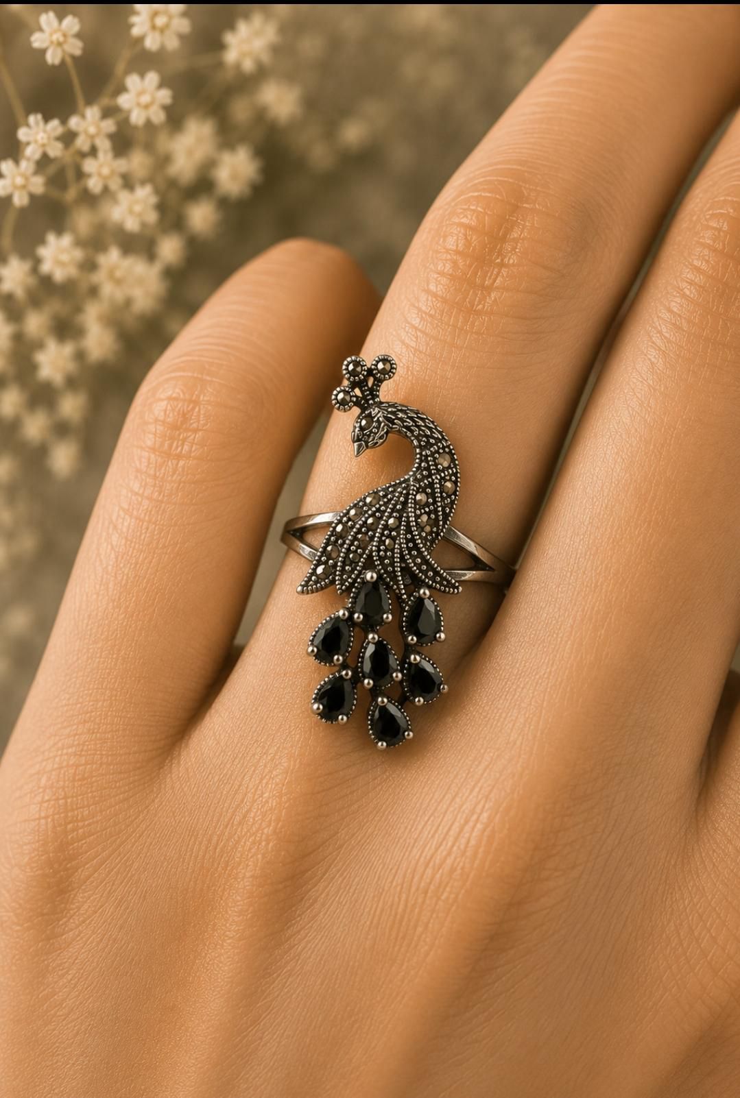 Majestic Onyx Peacock Ring