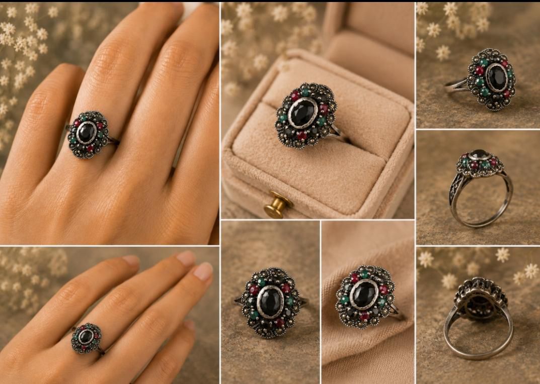 Vintage Navratna-Style Oval Ring