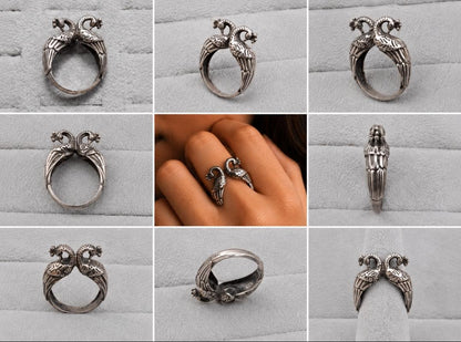 Oxidized Twin Peacock Ring