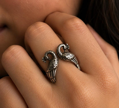 Oxidized Twin Peacock Ring