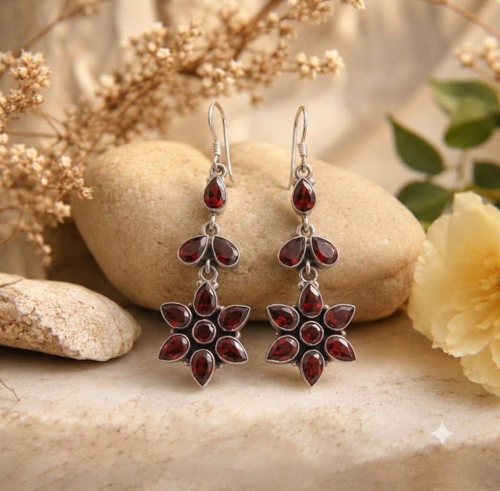 Sterling Silver Garnet Stone Earrings