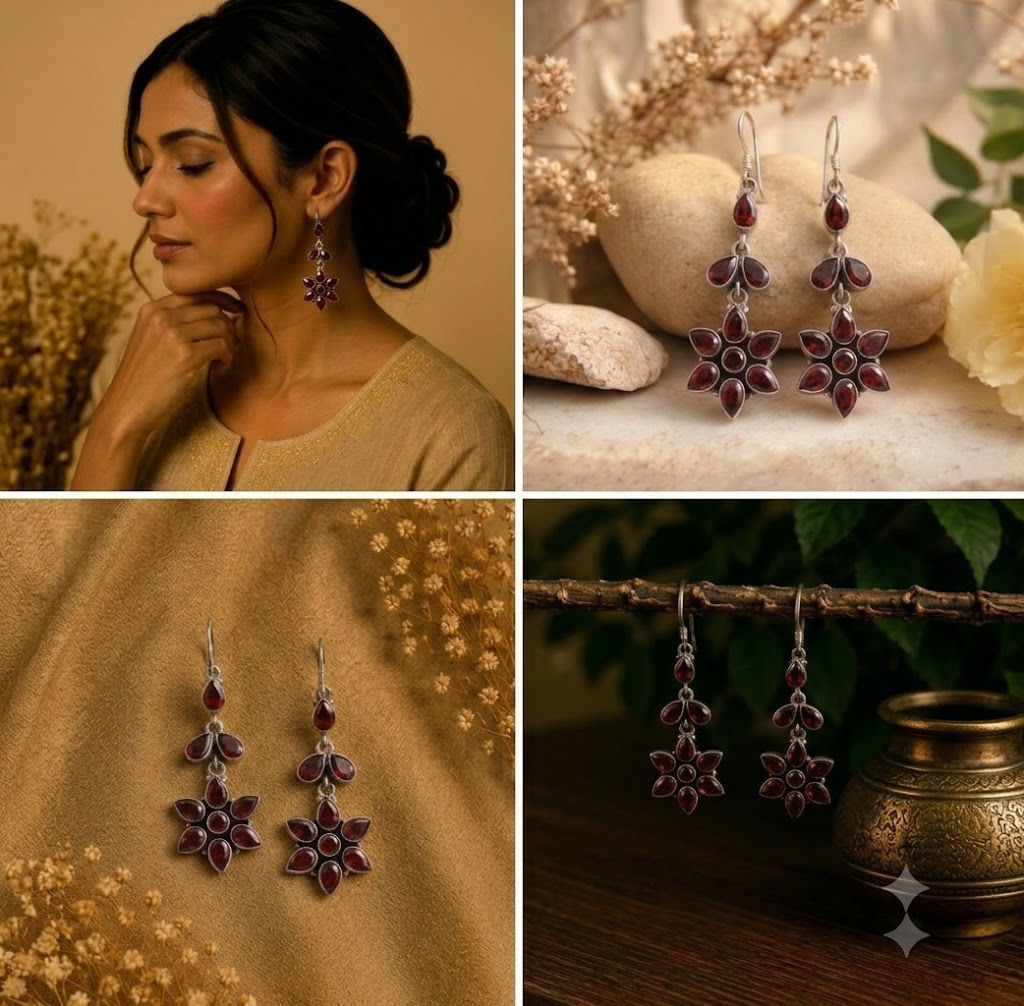 Sterling Silver Garnet Stone Earrings