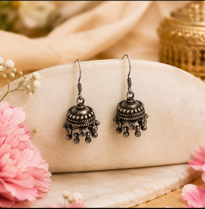 Traditional Oxidised 92.5 Sterling Silver Jhumka Earrings