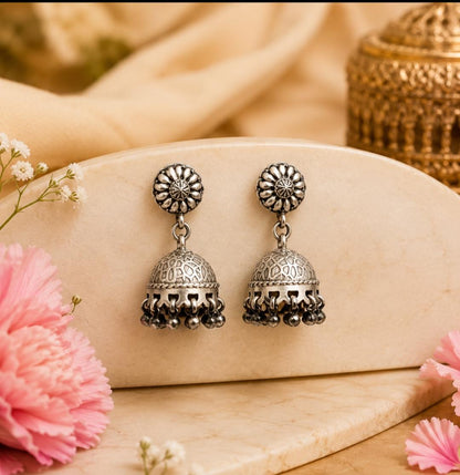 Floral Dome 92.5 Sterling Silver Jhumka Earrings