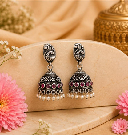 92.5 Sterling Silver Pearl Jhumki Earrings