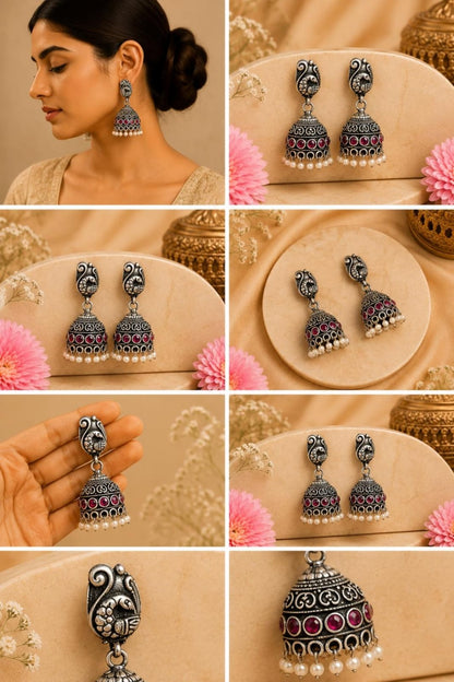 92.5 Sterling Silver Pearl Jhumki Earrings