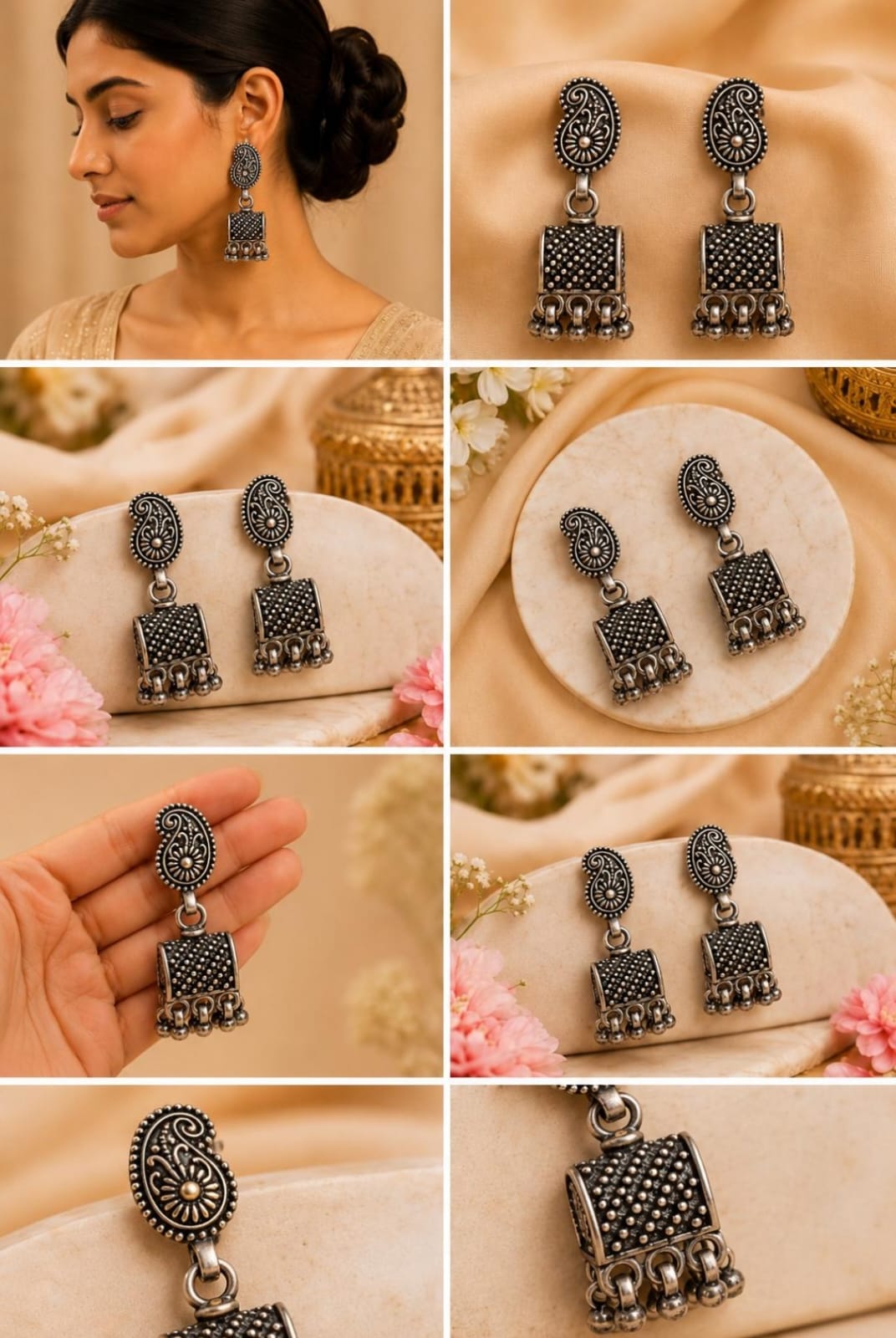 Premium 92.5 sterling silver jhumki with an antique oxidized finish