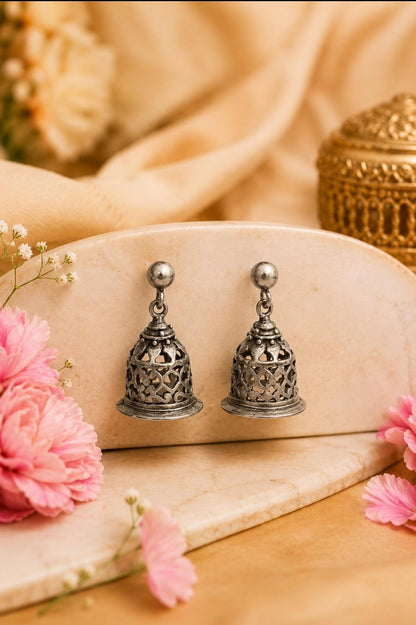 92.5 Sterling Silver Cutwork Jhumki Earrings