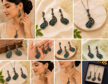 Emerald Majesty 92.5 Sterling Silver Peacock Set