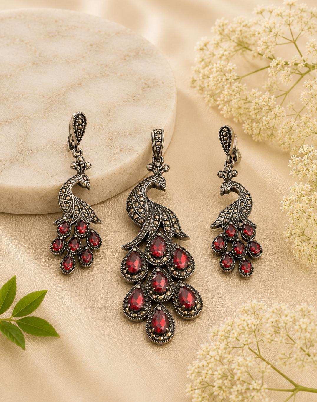 Crimson Regal 92.5 Sterling Silver Peacock Set