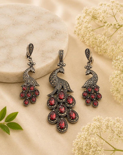 Crimson Regal 92.5 Sterling Silver Peacock Set