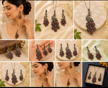 Crimson Regal 92.5 Sterling Silver Peacock Set