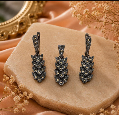 Marcasite Chevron Cascade Pendant Set