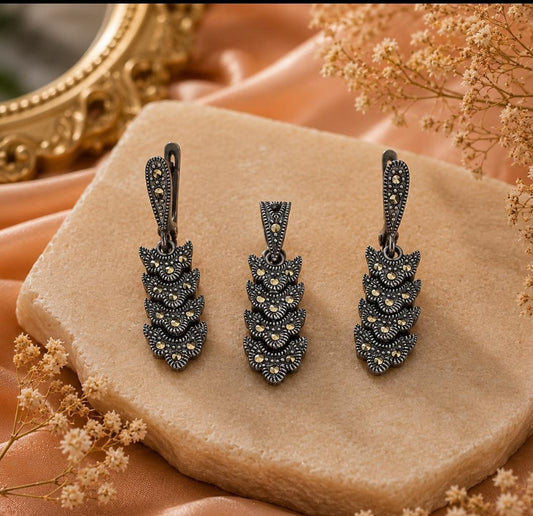 Marcasite Chevron Cascade Pendant Set