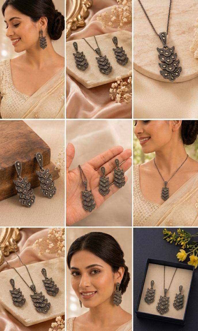 Marcasite Chevron Cascade Pendant Set