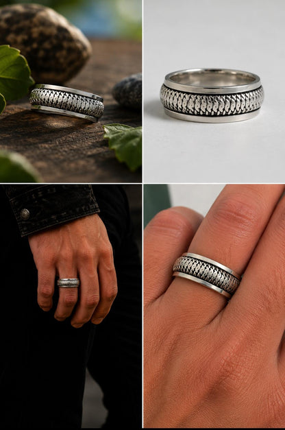 Sterling Silver Woven Spinner Ring