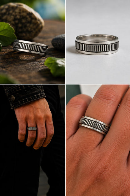 Sterling Silver Ribbed Spinner Ring
