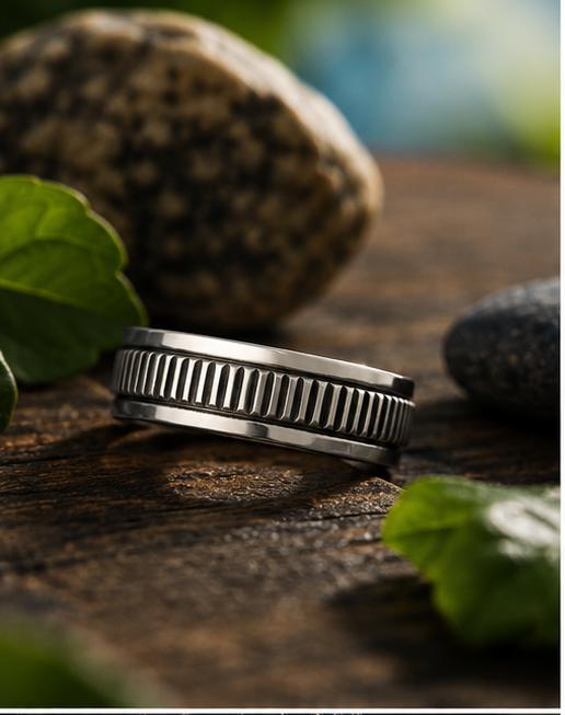 Sterling Silver Ribbed Spinner Ring