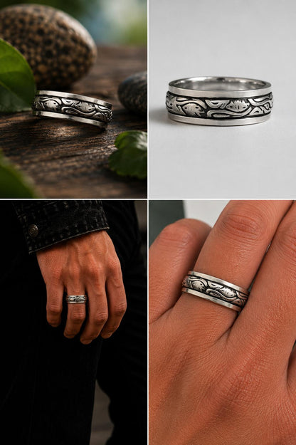 Sterling Silver Fish Motif Spinner Ring