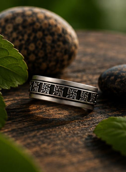 Sterling Silver Swastika Spinner Ring