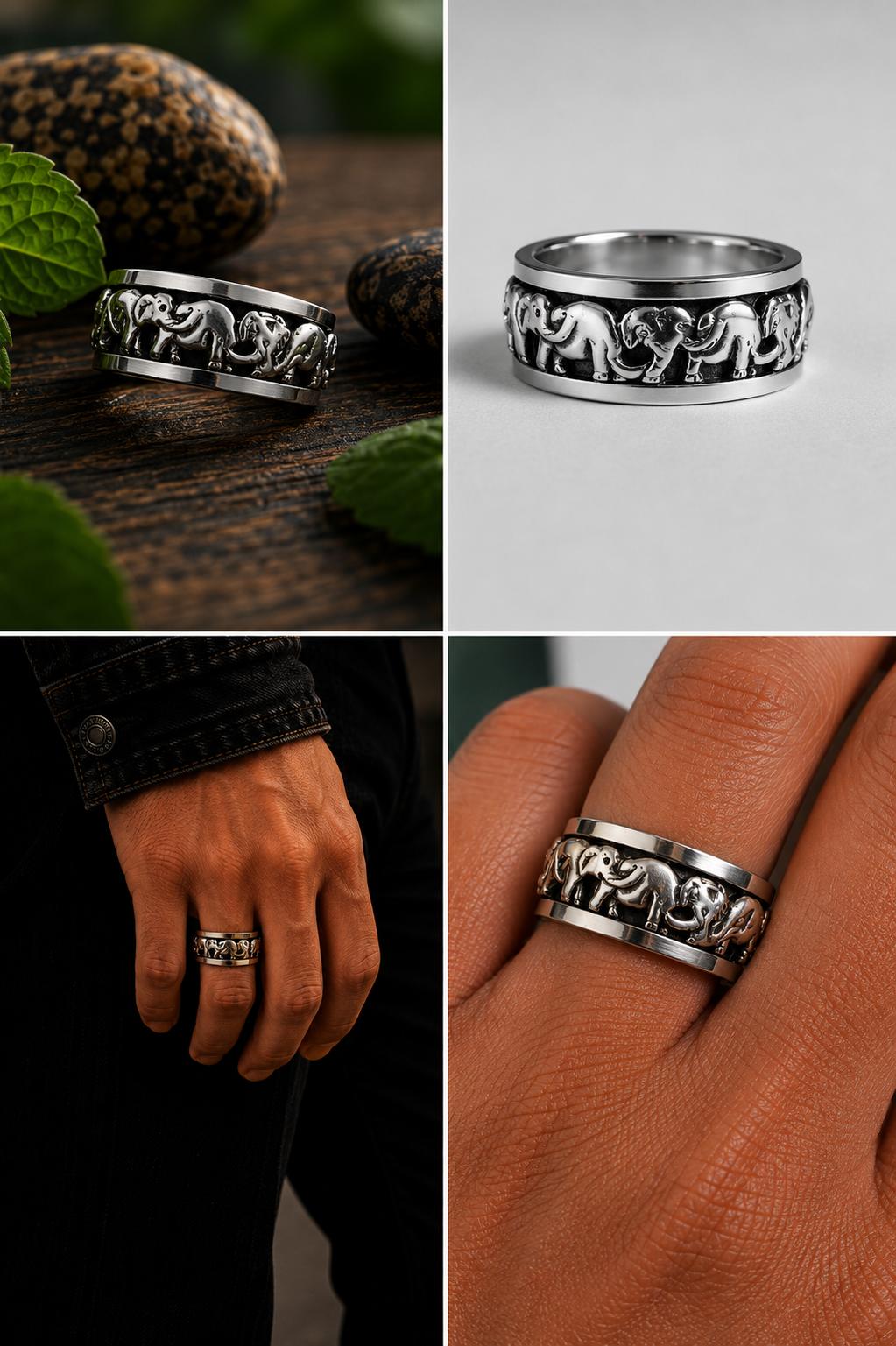 Sterling Silver Elephant Spinner Ring
