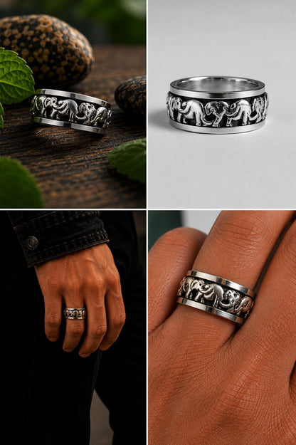Sterling Silver Elephant Spinner Ring