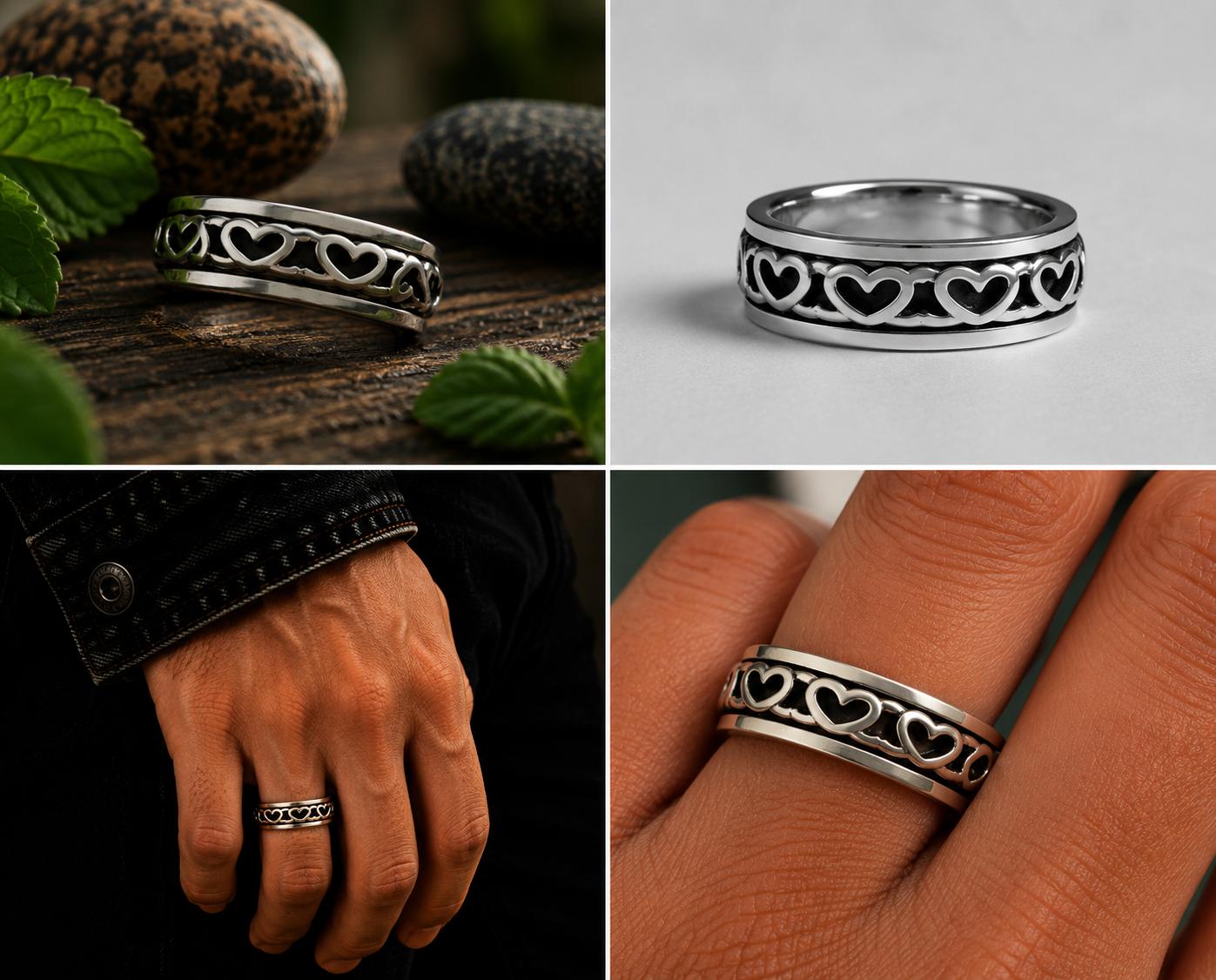 Sterling Silver Heart Motif Spinner Ring