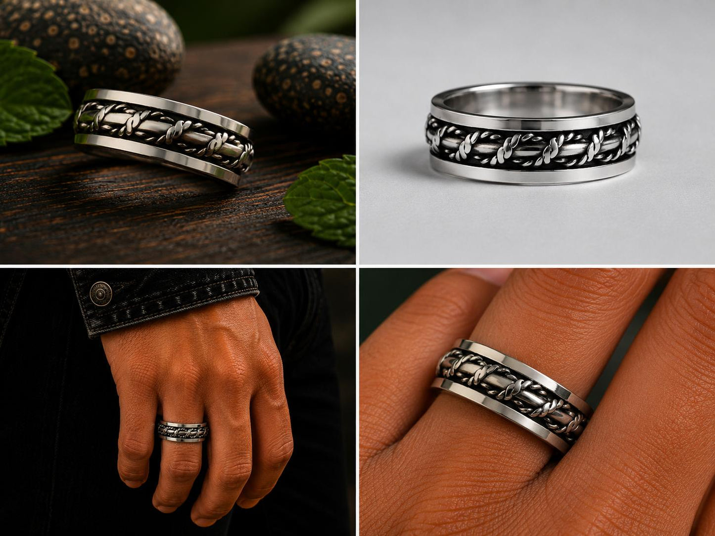 Sterling Silver Rope-Texture Spinner Ring