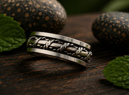 Sterling Silver Rope-Texture Spinner Ring