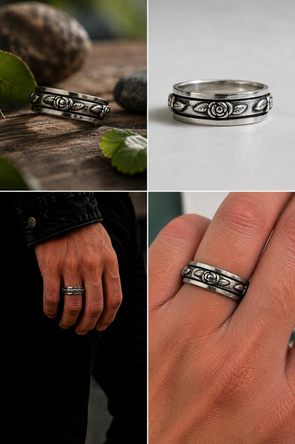 Sterling Silver Floral Spinner Ring