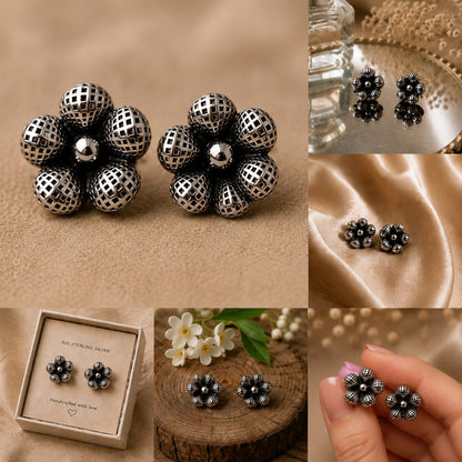 Silver Flower Studs