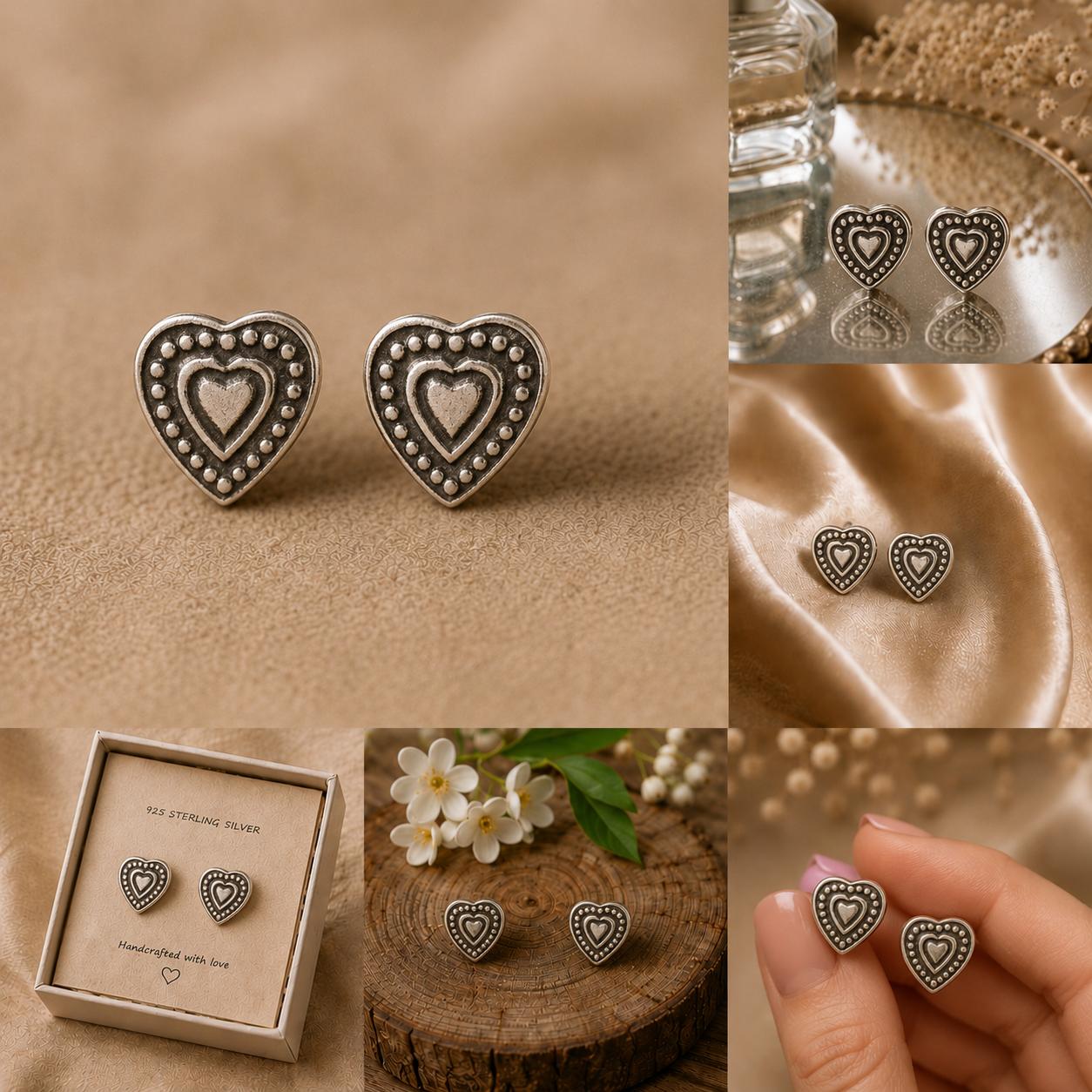 Silver Heart Studs